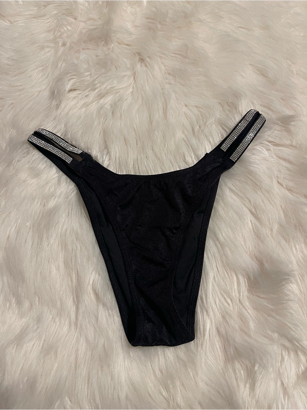 Victoria's Secret Black Bikini Bottom with Rhinestone-Strap Detail